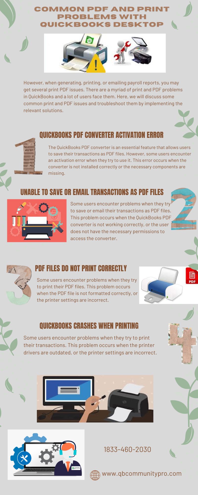 Image shows the common PDF and Print problems with QuickBooks Desktop