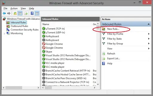 Create a new rule in firewall settings QuickBooks desktop update error