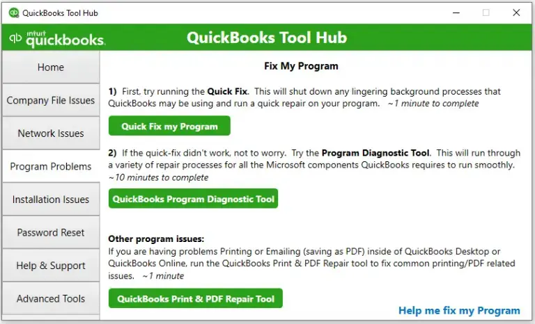 Fix my Program Tool hub