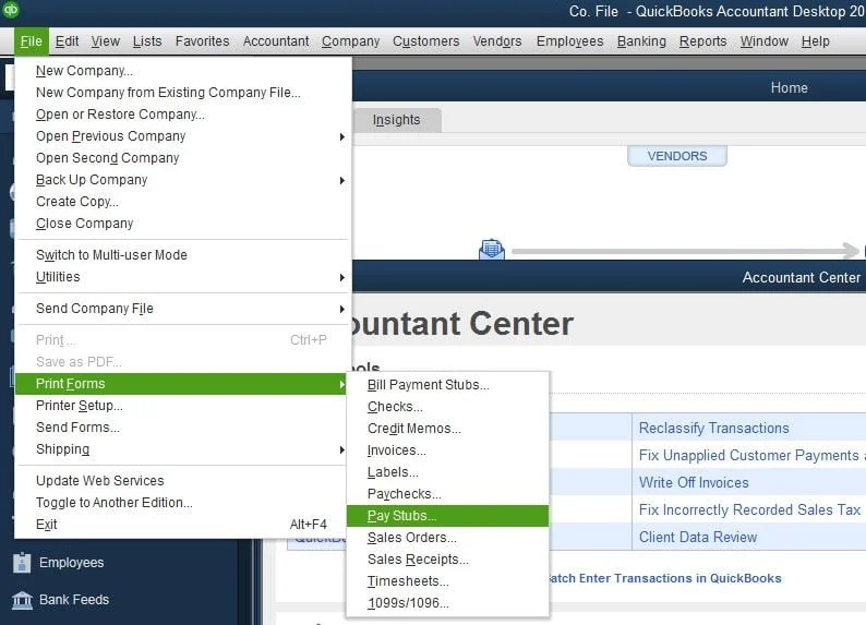 how to print pay stub on QuickBooks