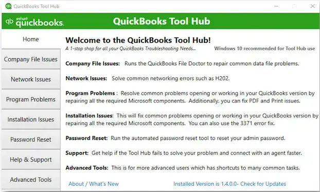 Home tab of QuickBooks Tool Hub