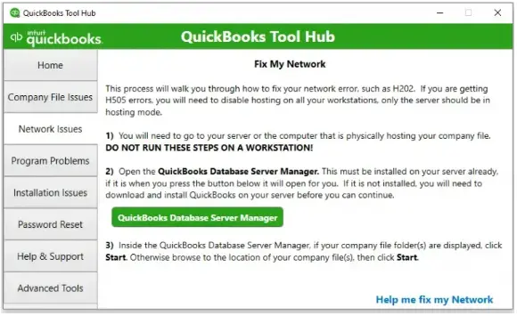 Tap on Network issues in QuickBooks Tool Hub