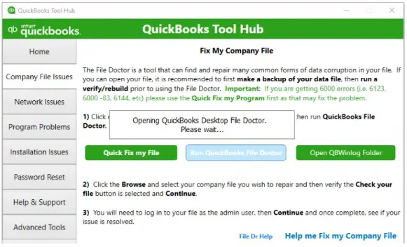 Opening QuickBooks Desktop File Doctor Tool
