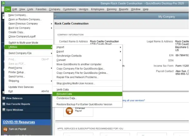 choose file menu then utilities then verify data