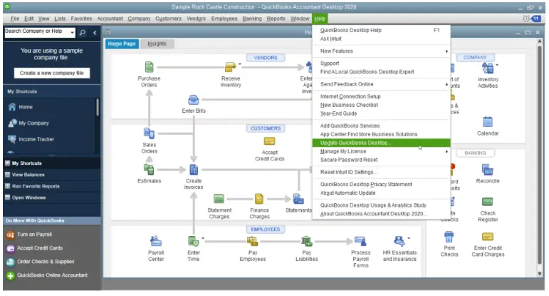 Tap on Help menu and click on update QuickBooks Desktop