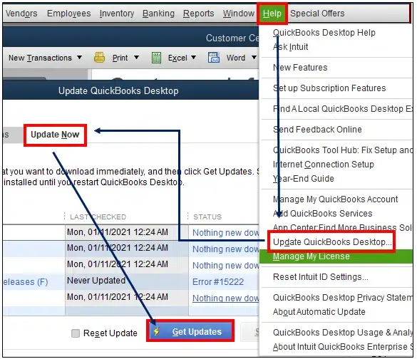 Update Now Option When Updating QuickBooks