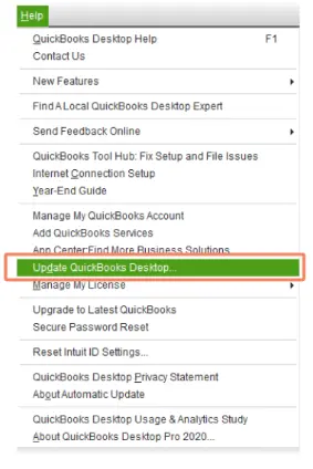 choose update QuickBooks desktop option for most updated version