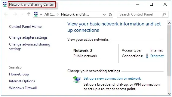 Network and Sharing Center