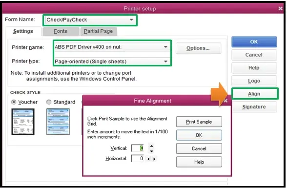 Select print setup option