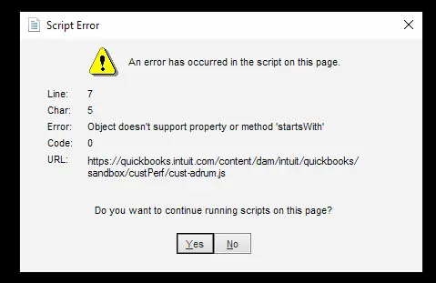 QuickBooks Script Error